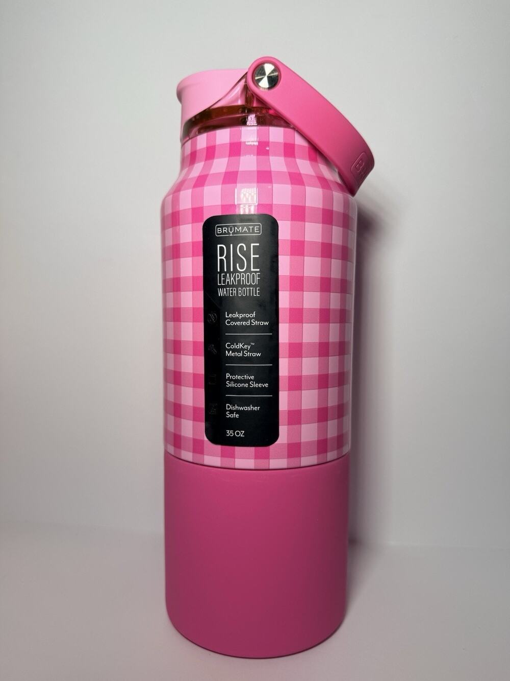 BrüMate X Madi Nelson Exclusive PINK GINGHAM 35oz Rise Tumbler Water Bottle NIB